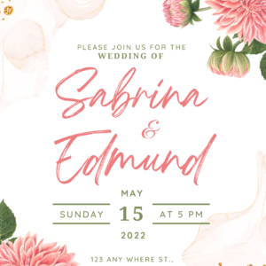 Pink Floral Wedding Invitation, Customize Design Invitation, Minimalist Invitation