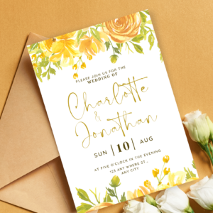 Yellow Floral Wedding Invitation, Customize Design Invitation, Minimalist Invitation