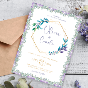 Purple & Gold Wedding Invitation, Customize Design Invitation, Minimalist Invitation
