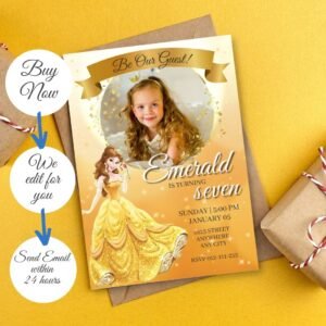Princess Belle 001 Birthday Template Invitation, Customize Design Invitation
